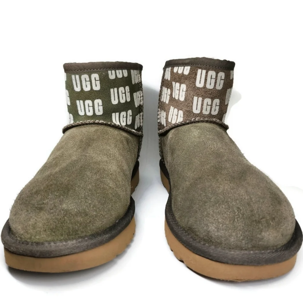 UGG Classic Mini II Logo Slate Grey & White UGG Graphics Shearling Lined Boots - Picture 4 of 11